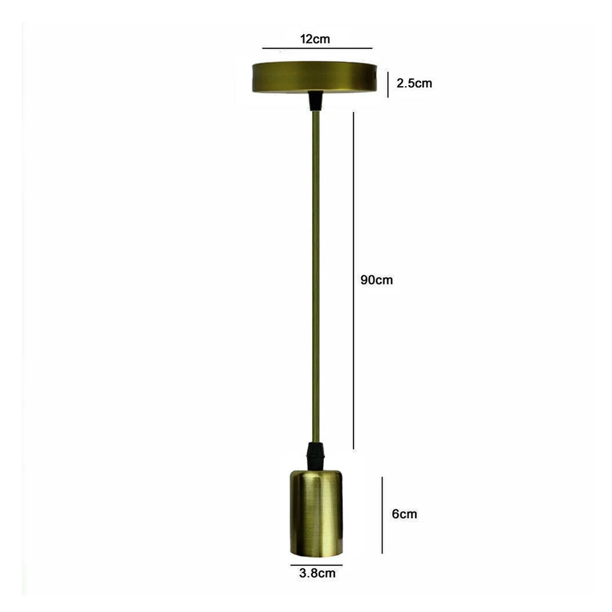 Modern gold adjustable pendant light with 90cm green cord, metal frame, 12cm ceiling rose, E27 screw base.