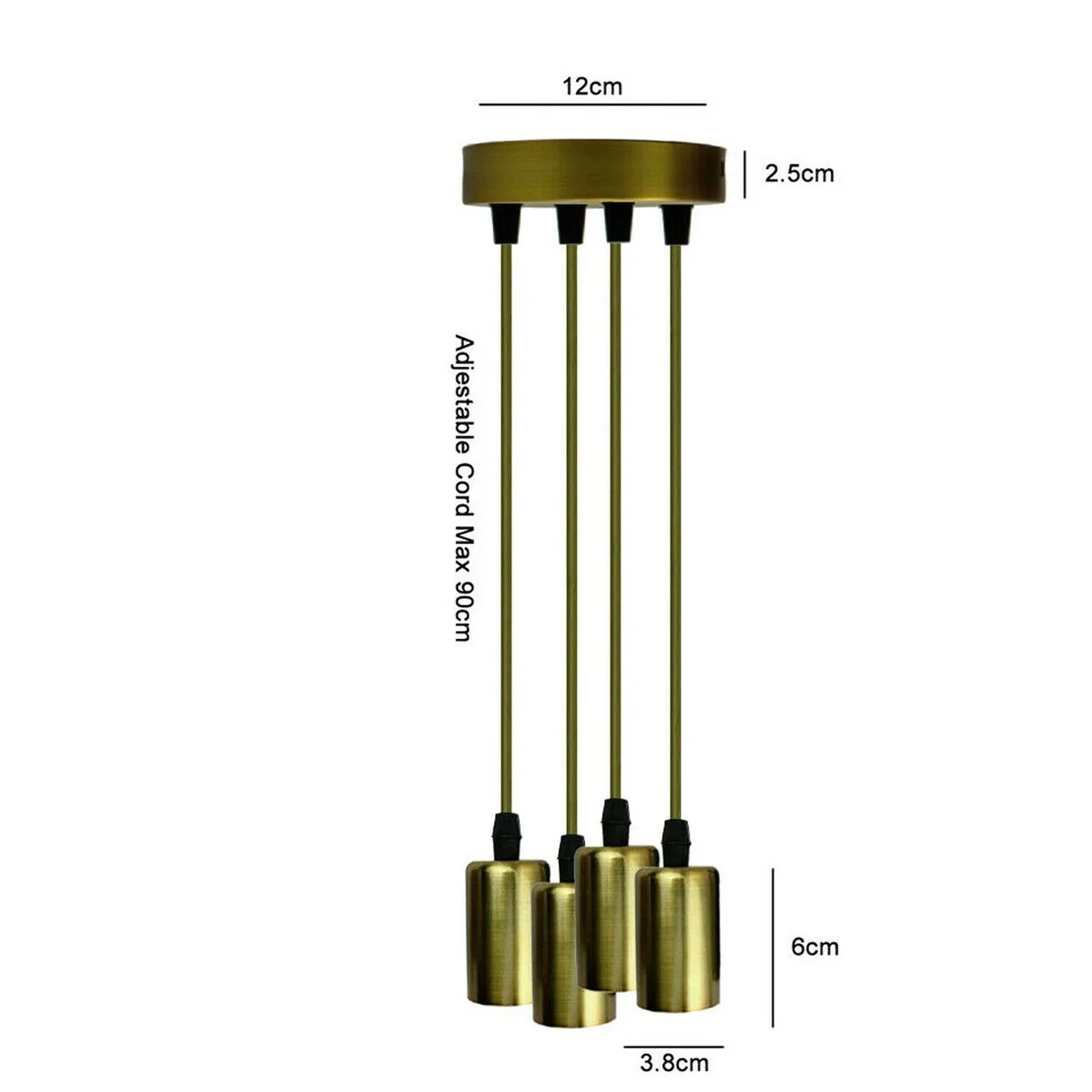 Metal ceiling light pendant with 12 cm metal rose, adjustable 90 cm army green cord, 110-220 V rating, E27 screw base.