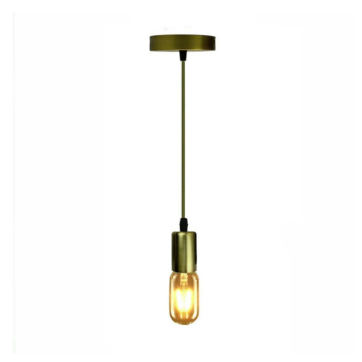 Modern golden ceiling light with 12 cm metal rose, E27 holder, and 90 cm army green cord.