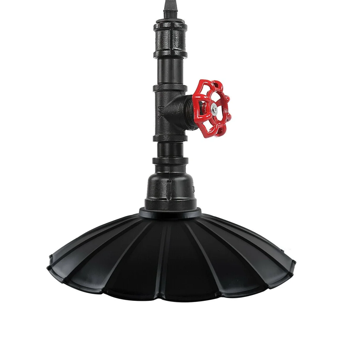 Industrial retro pendant light with black iron pipe frame and lampshade, vintage style.