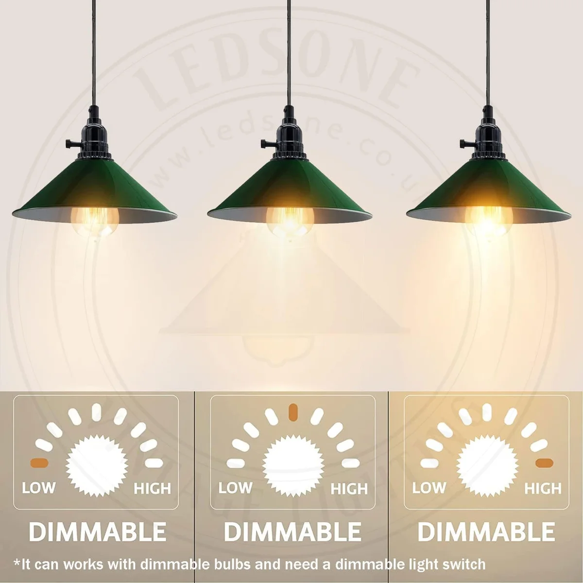 3 way ceiling light with metal cluster lamps, black finish, PVC cable, retro industrial design.