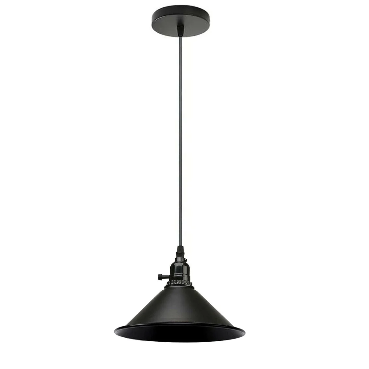 Black vintage industrial pendant light with 3 pendant lamps, metal and PVC shade cluster, E27 base, 95cm cable.