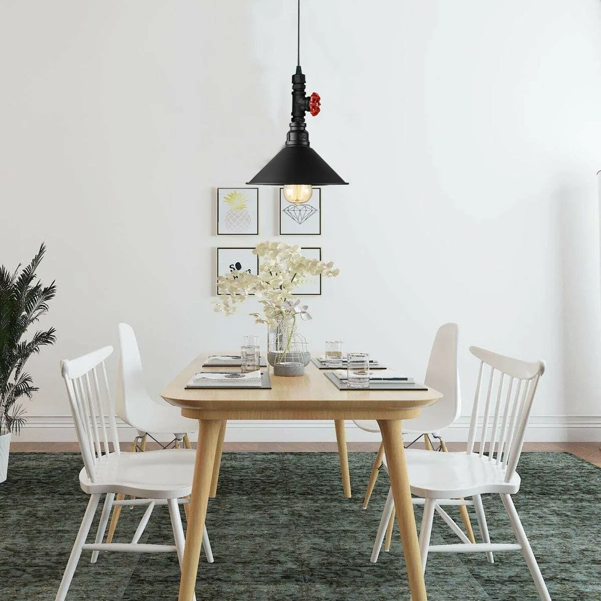 Industrial steampunk pendant with metal pipe and cone shade, adjustable hanging light for versatile indoor rooms.