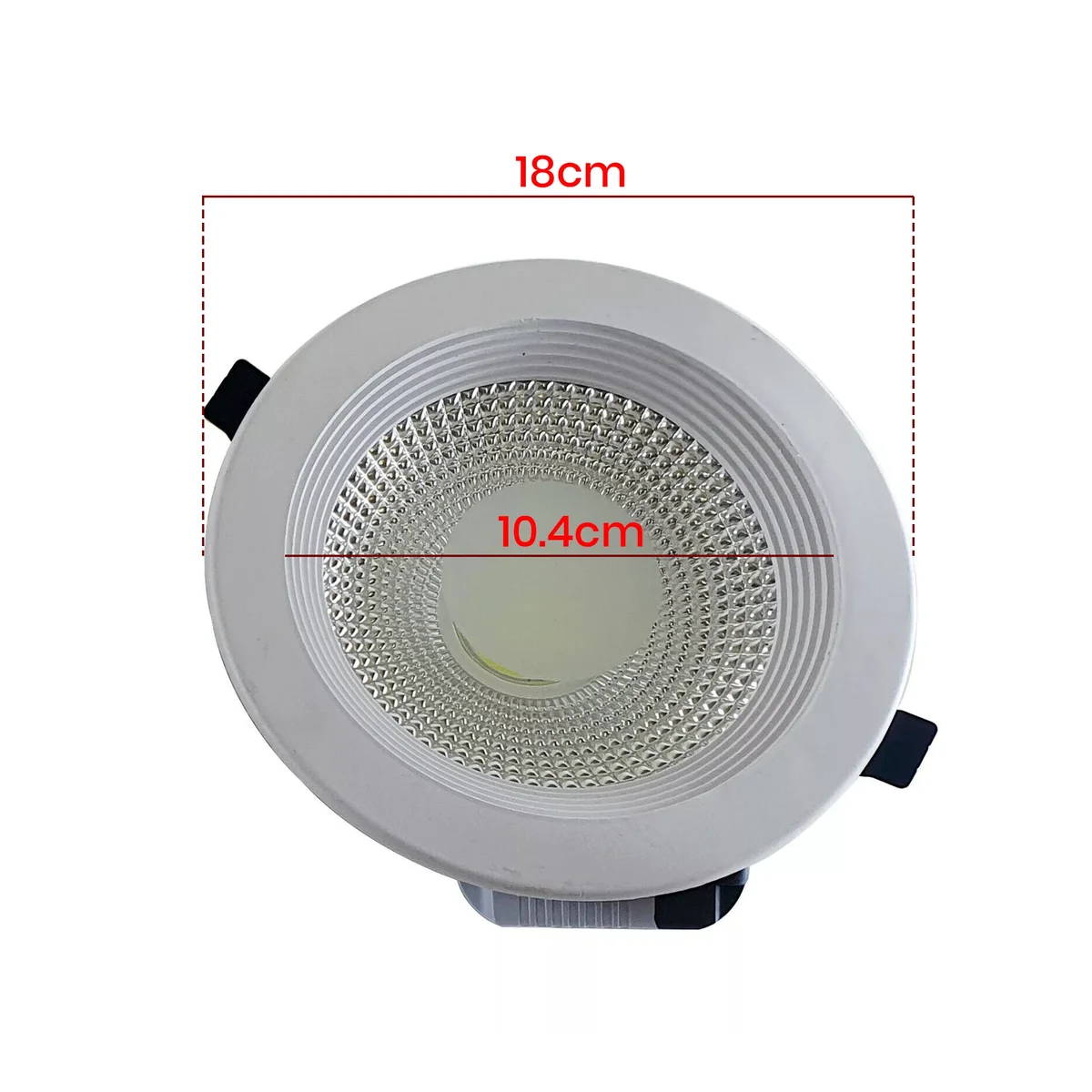 Ultra thin round recessed ceiling light with aluminium and acrylic housing, cool 6000K LED output, 120° beam.