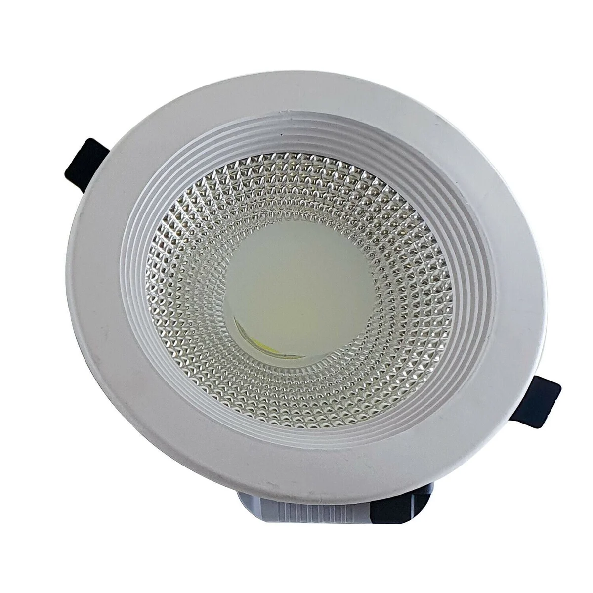 Ultra-thin round LED recessed ceiling light, cool white 550 lumens, 120° beam, energy efficient ceiling light with aluminium + acrylic.