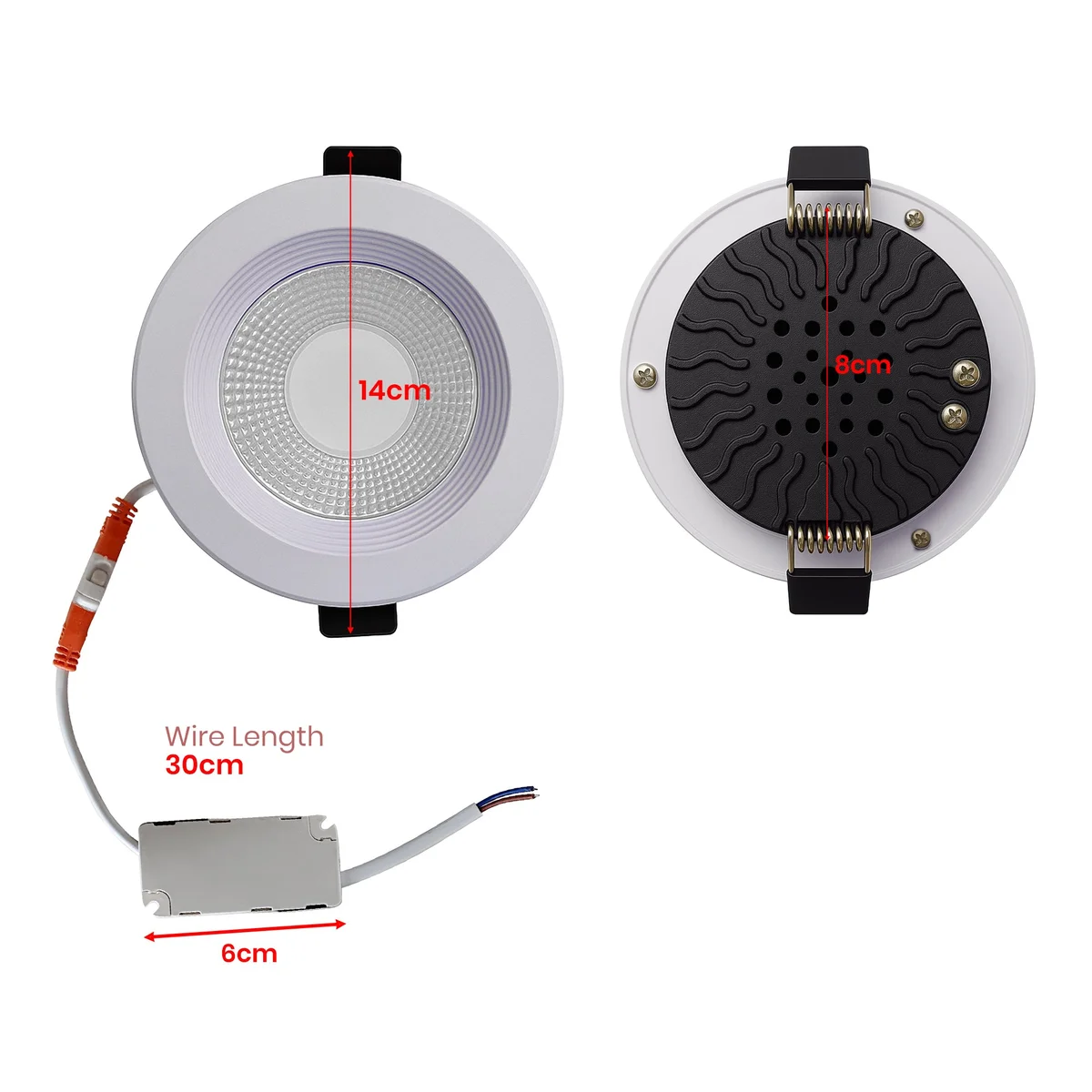 Thin, round recessed LED spotlight with aluminium and acrylic shell, emitting a cool white 550‑lumens light