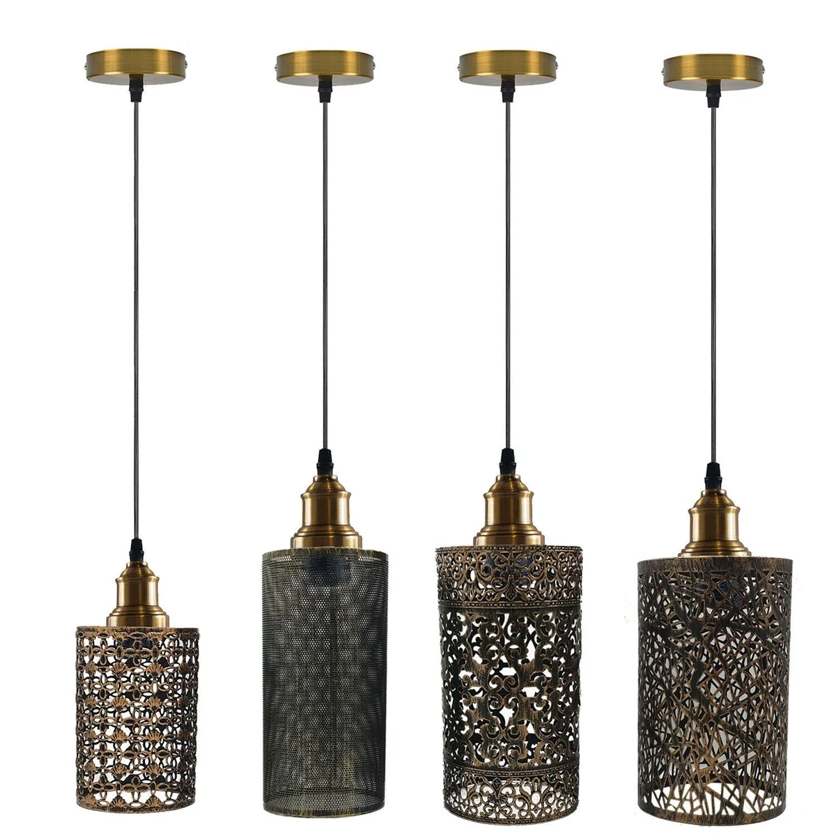 Brushed copper E27 cage ceiling light with metal cage, PVC cable, modern pendant style.
