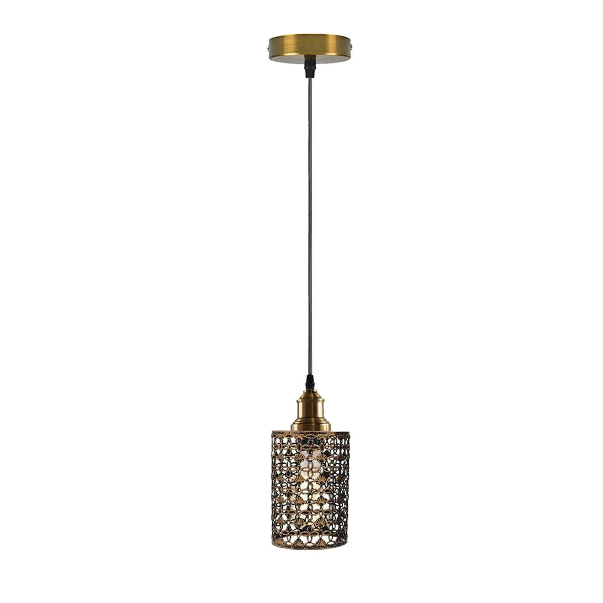 cord pendant light fixture with brushed copper metal cage, 95cm PVC cable, modern design