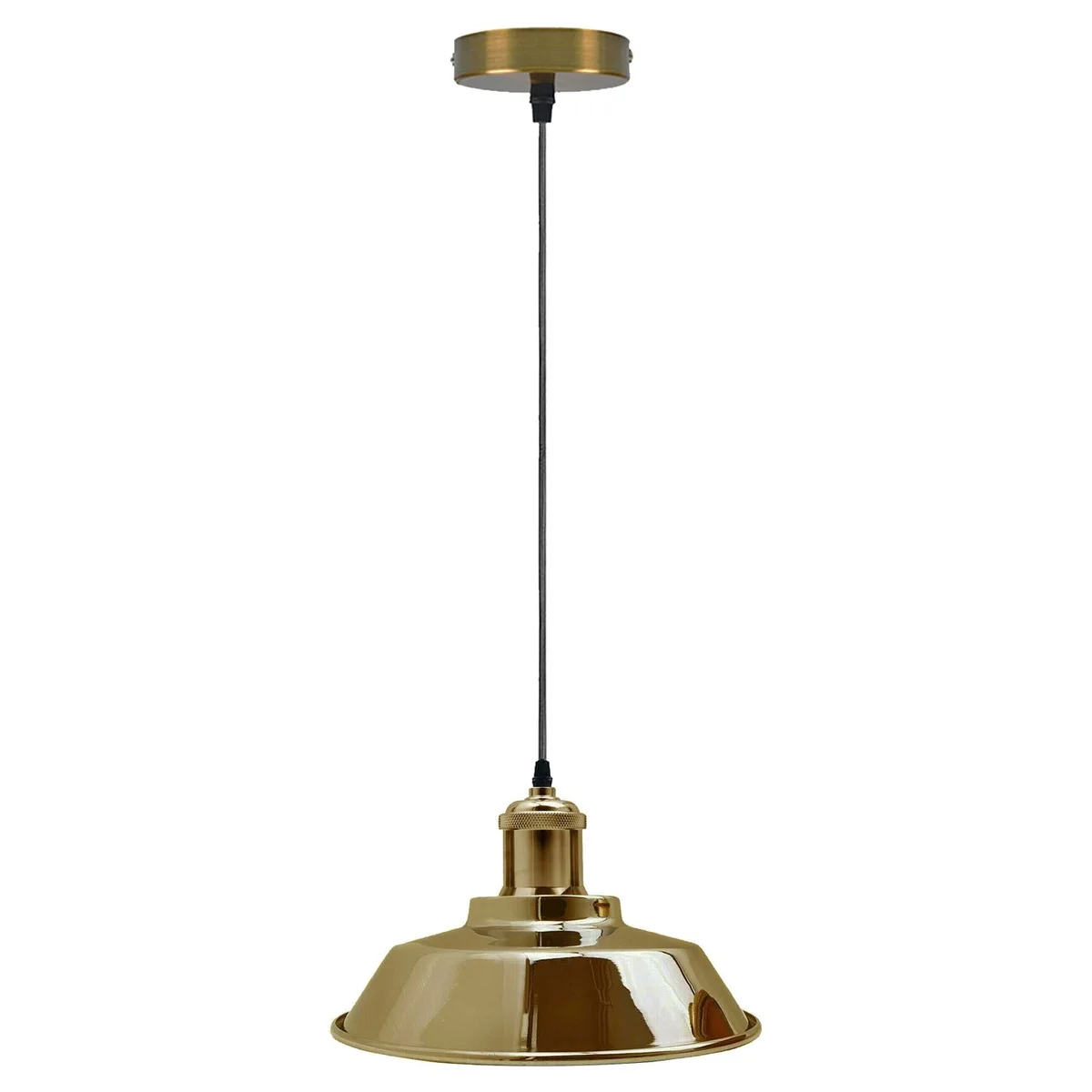 French gold industrial ceiling lamp with angled metal and fabric shade, white interior, suitable for lofts.
