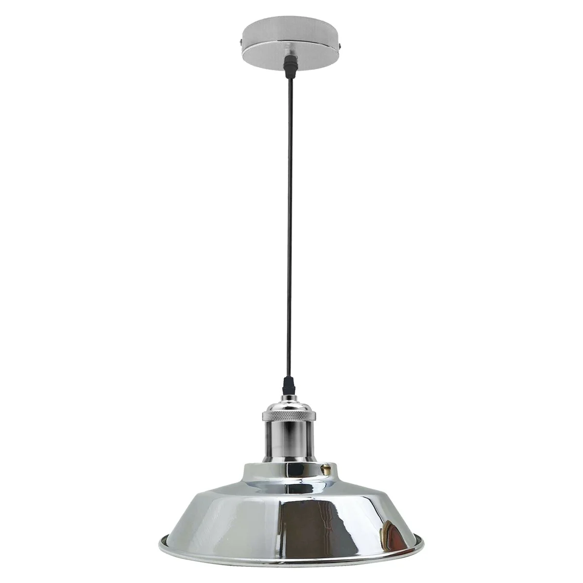 E27 bulb pendant light with satin nickel metal dome, white interior, adjustable base, 100 cm cord