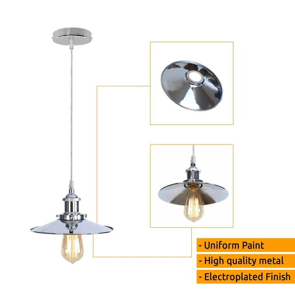 Chrome 3‑head pendant light with flat metal shades, hanging on 95cm PVC cable, E27 bulb pendant light