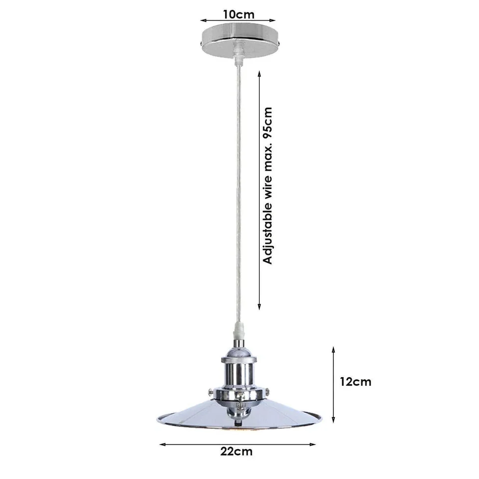 Sleek modern pendant ceiling light with three flat polished chrome shades hanging from a 95 cm cable.