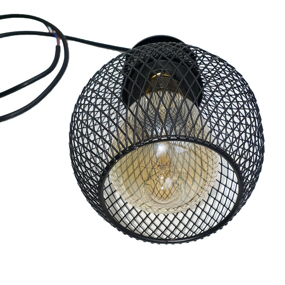 Black 3‑piece industrial E27 bulb pendant set with iron cages and 90 cm cables, stylish loft ceiling light