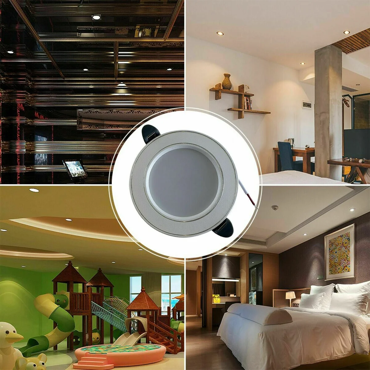 Sleek 5W recessed round LED panel in aluminium and acrylic, 6000K cool white light output, 120° beam, 550 lumens.