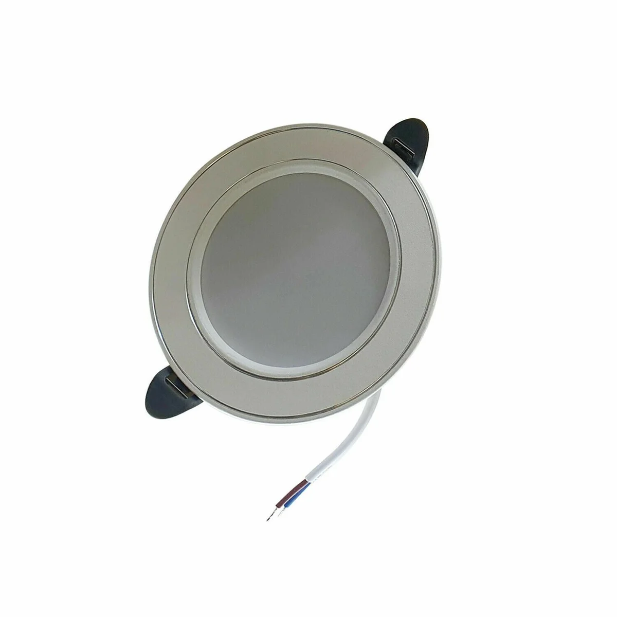 Sleek round 5W LED panel recessed in ceiling, cool white light, energy efficient ceiling light.