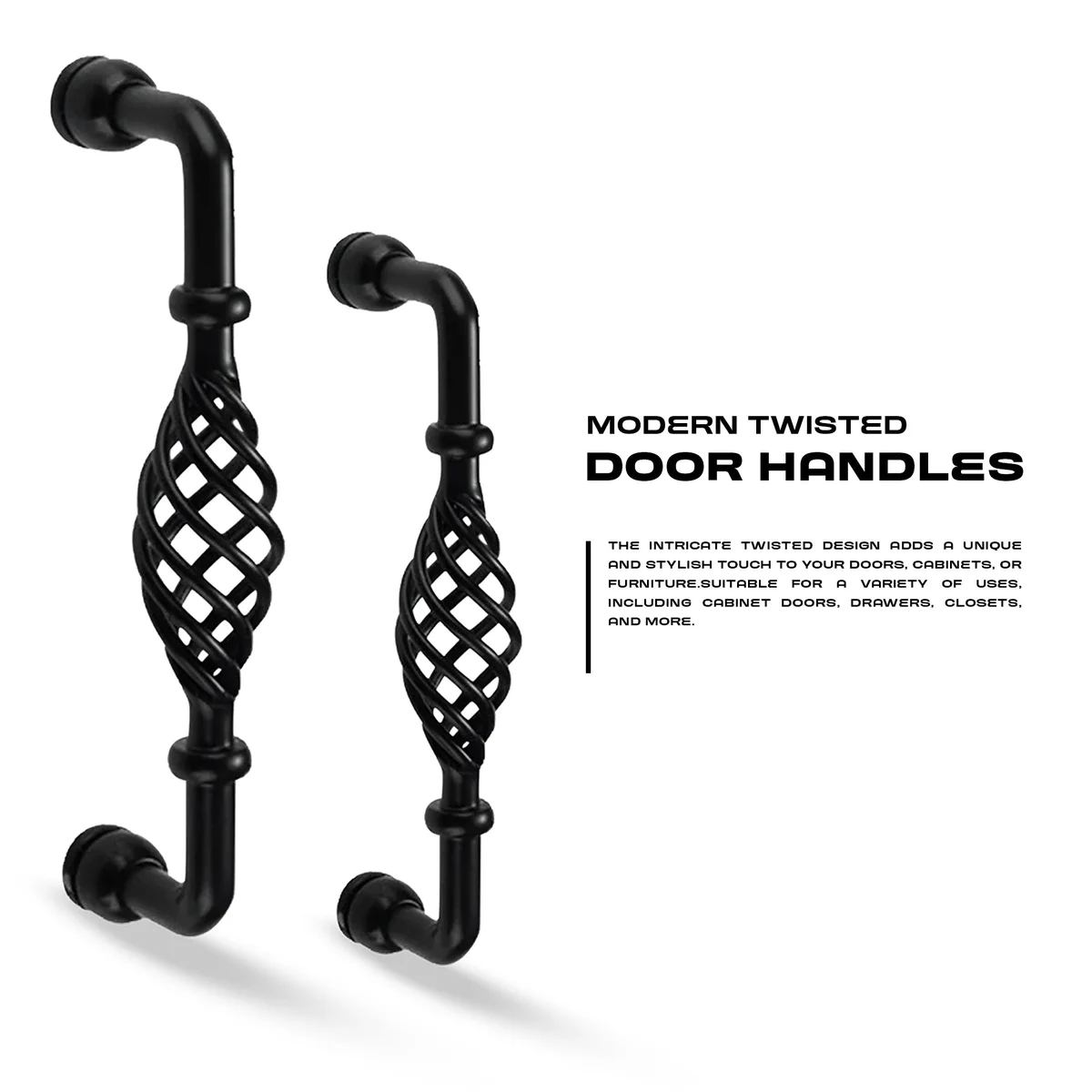 Black vintage drawer pull handle made of metal, long style, 128mm, installed on a cabinet door.