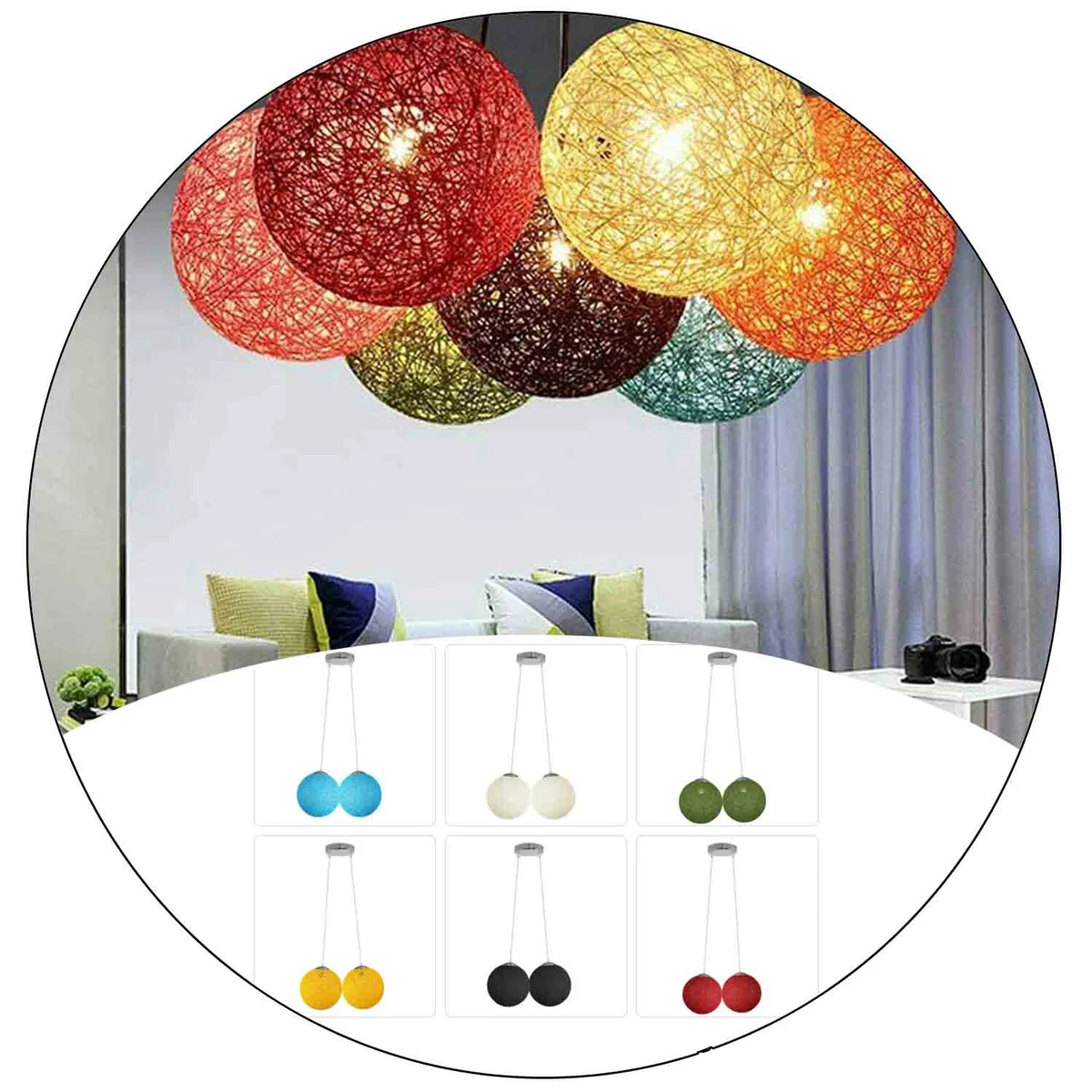 Two‑outlet rattan pendant light with green wicker shade, 20 cm diameter, iron base, 95 cm cable.