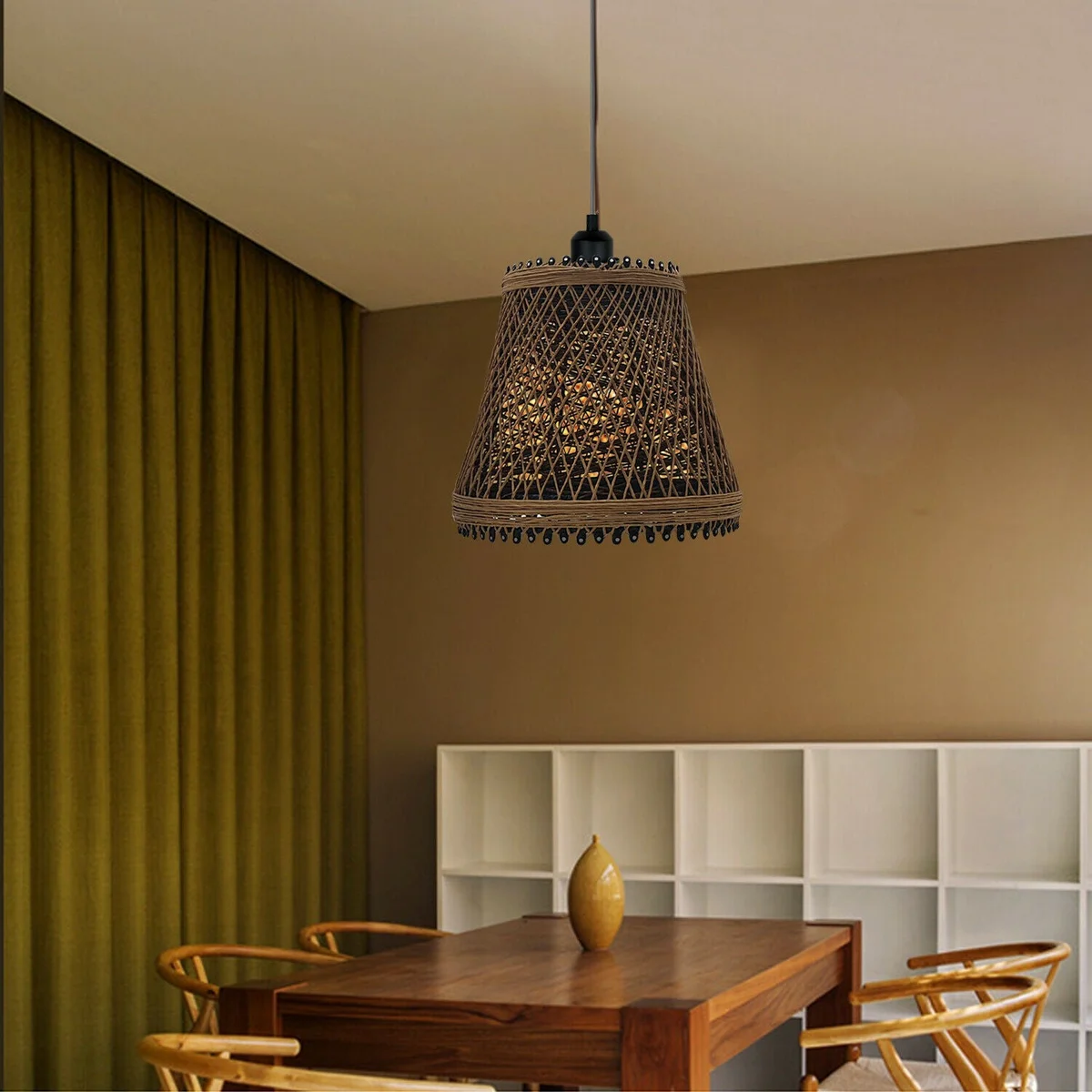 Rustic black and brown metal woven cage pendant light suspended by 95cm cable with E27 socket