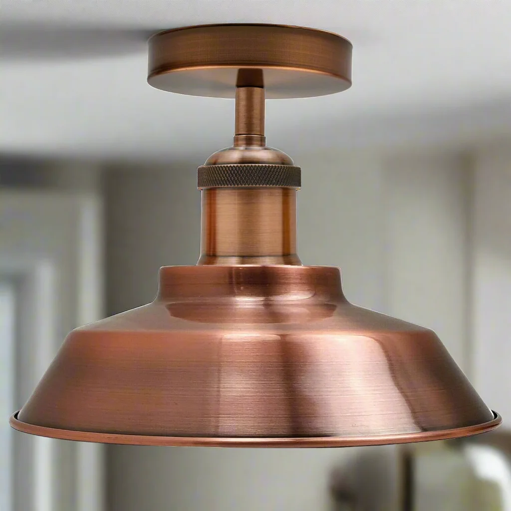 Copper retro ceiling light with E27 base and metal shade mounted on ceiling