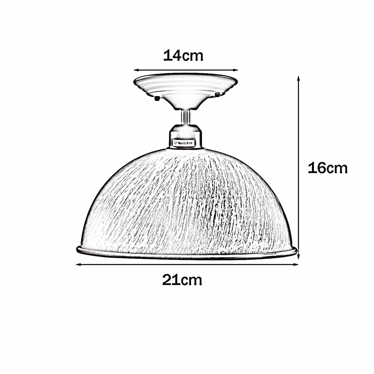 Black metal semi‑flush ceiling pendant with 14cm x 4cm plate, featuring an E27 lamp base.