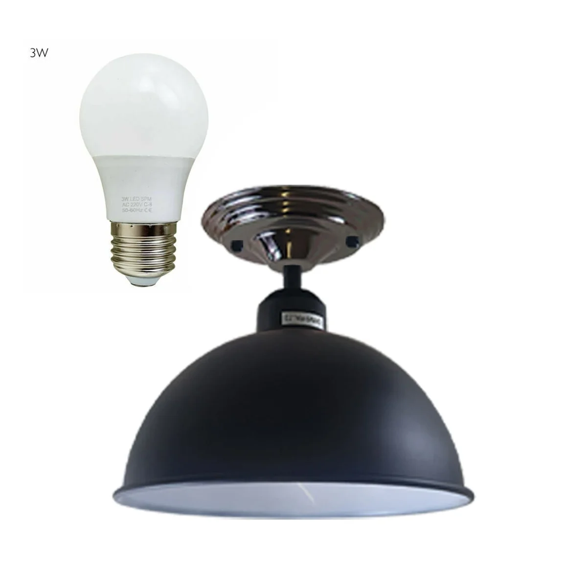 black metal ceiling light with metal pendant, 14cm x 4cm shade, minimalist design.