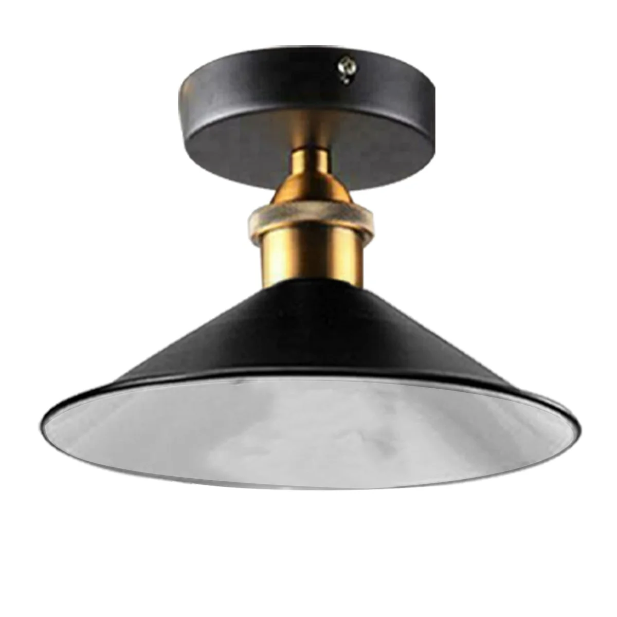 Black cone-shaped ceiling light with E27 base, metal shade – bathroom kitchen ceiling light for stylish rooms.