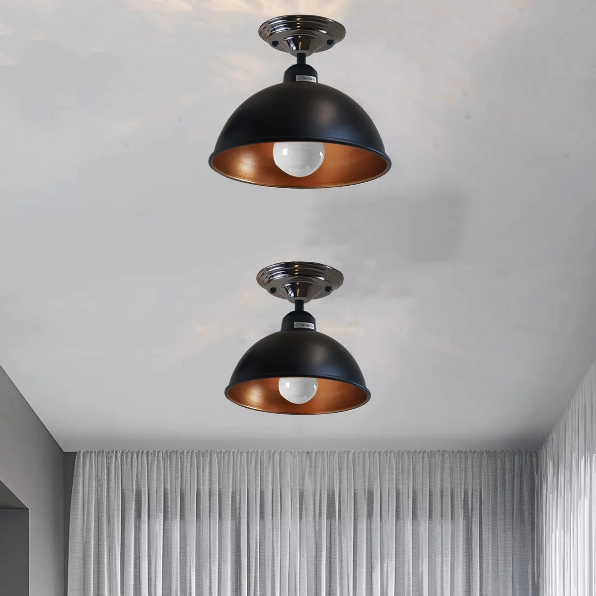vintage pendant ceiling light, black metal shade 14cmx4cm with E27 base and lamp holder, simple industrial design for home decor.
