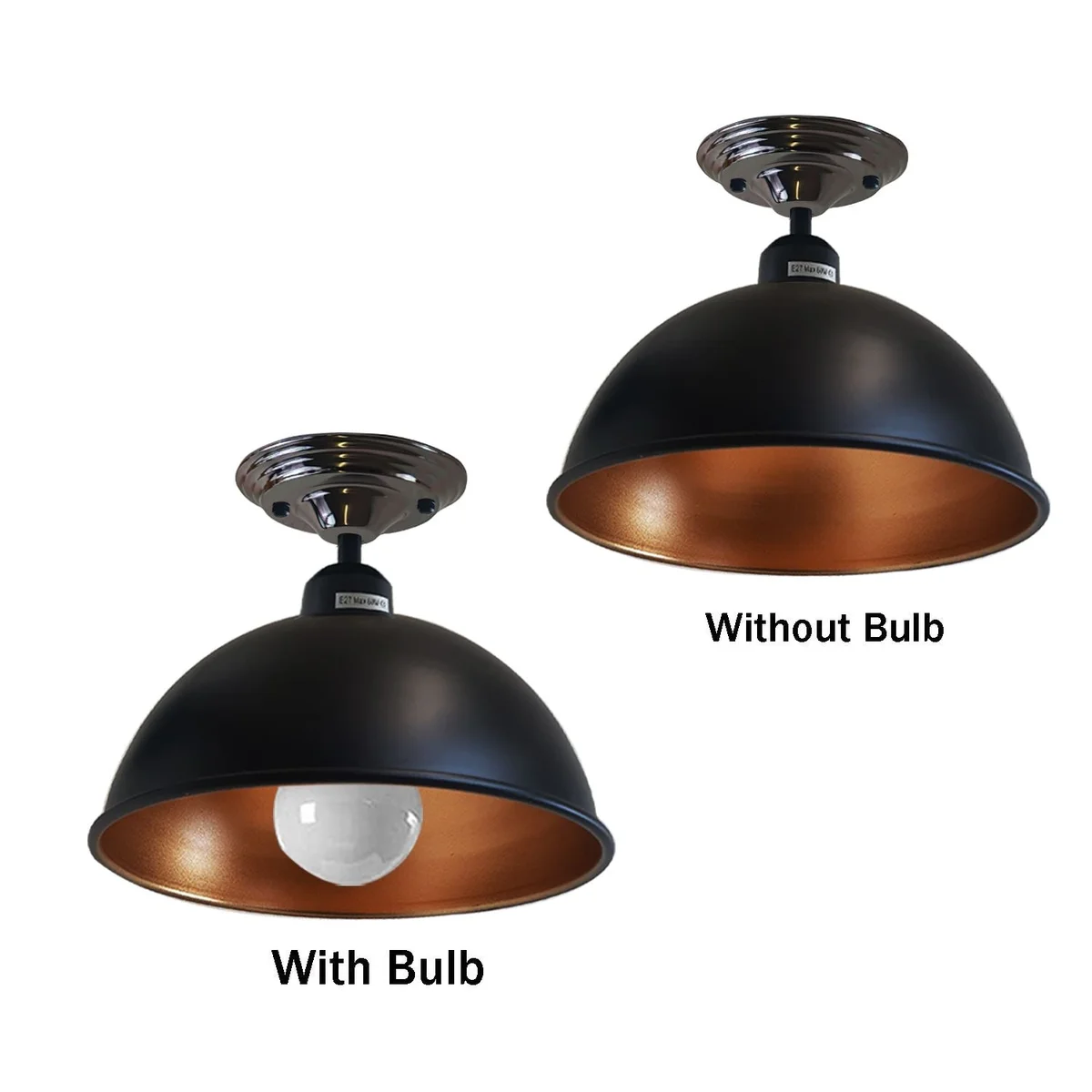 Black industrial pendant light with metal shade, 14cm x 4cm, E27 base.