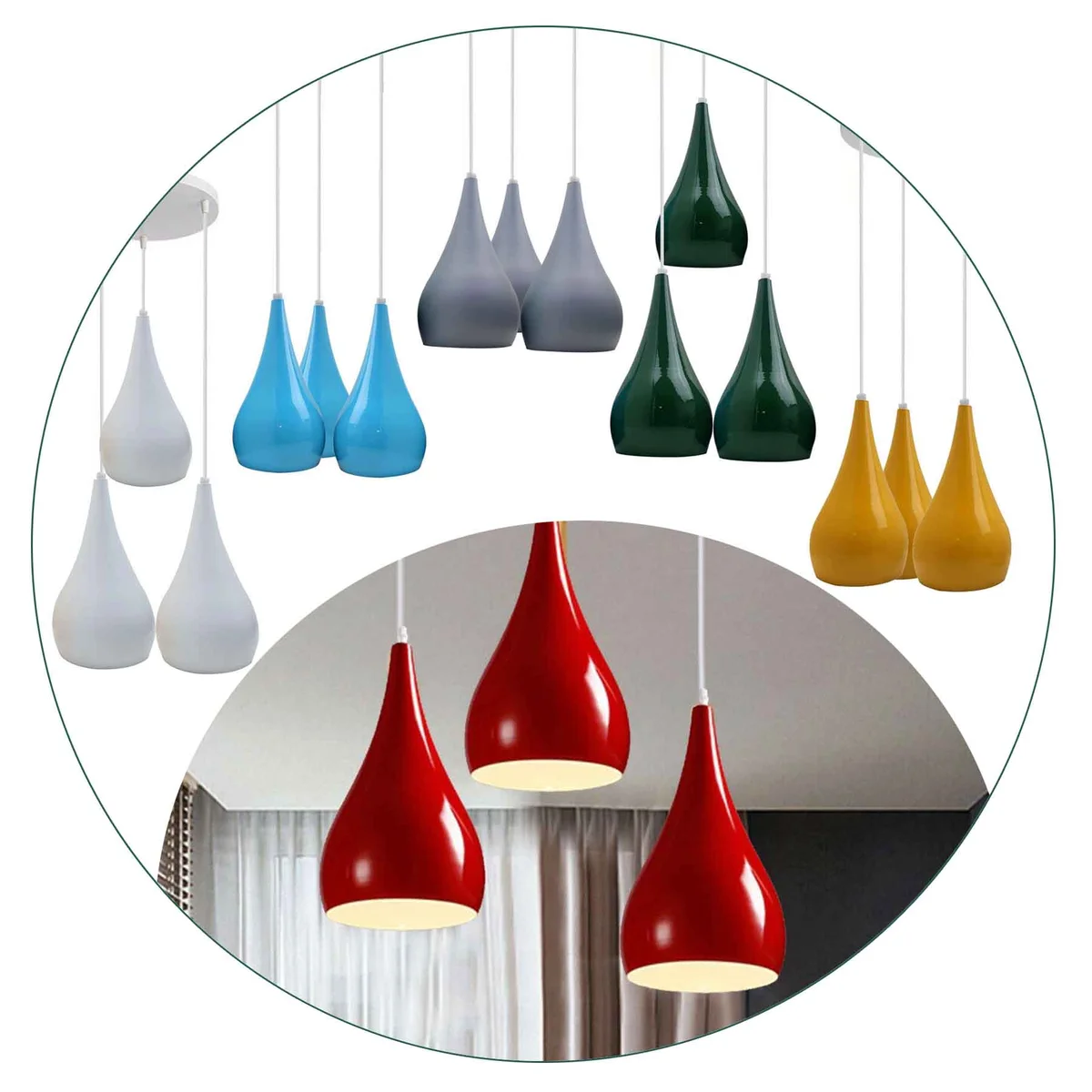 Sleek metal pendant lamp with three white shades, modern design, hanging from a 95cm cable.