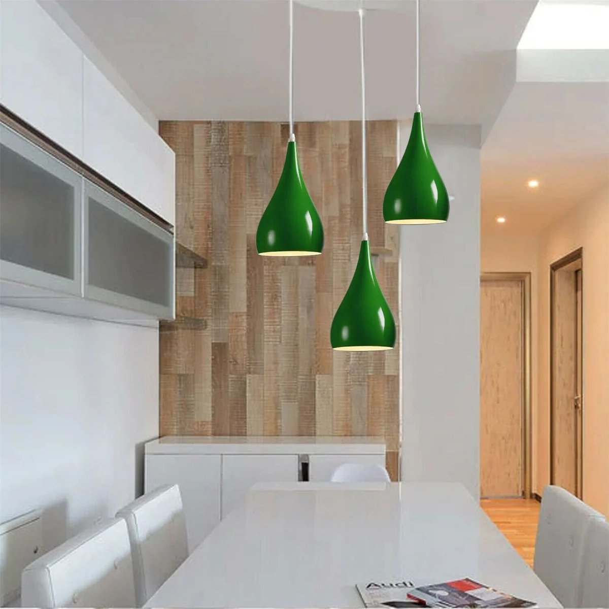 3‑head cluster pendant with white metal shades and E27 bulb holder light