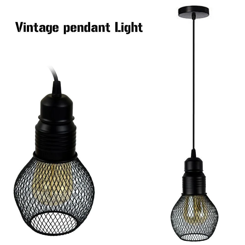 Black iron cage modern ceiling pendant lamp with 10cm diameter, 21cm height, 90cm cable, fits E27 bulb