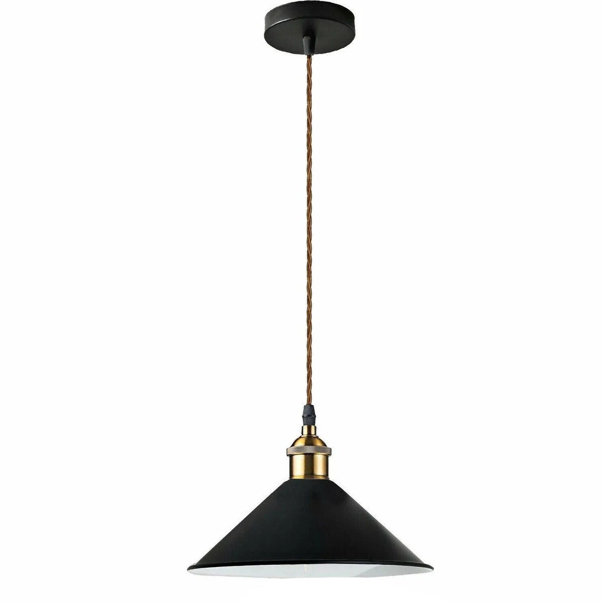 Industrial ceiling pendant light with black iron shade, slotted design, 95cm cable, E27 holder.