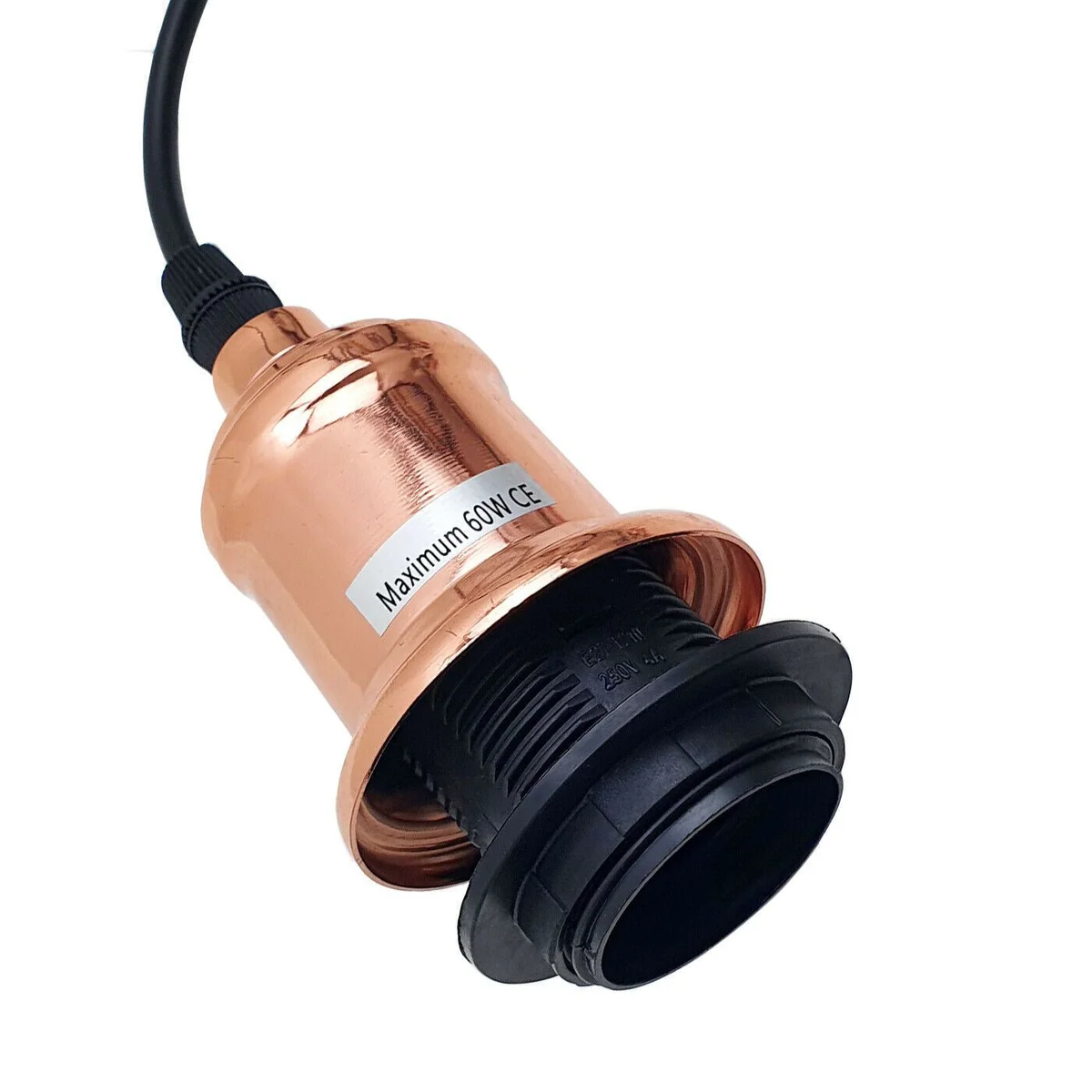 Rose gold metal cage ceiling light with 19cm cage and 95cm hanging cable