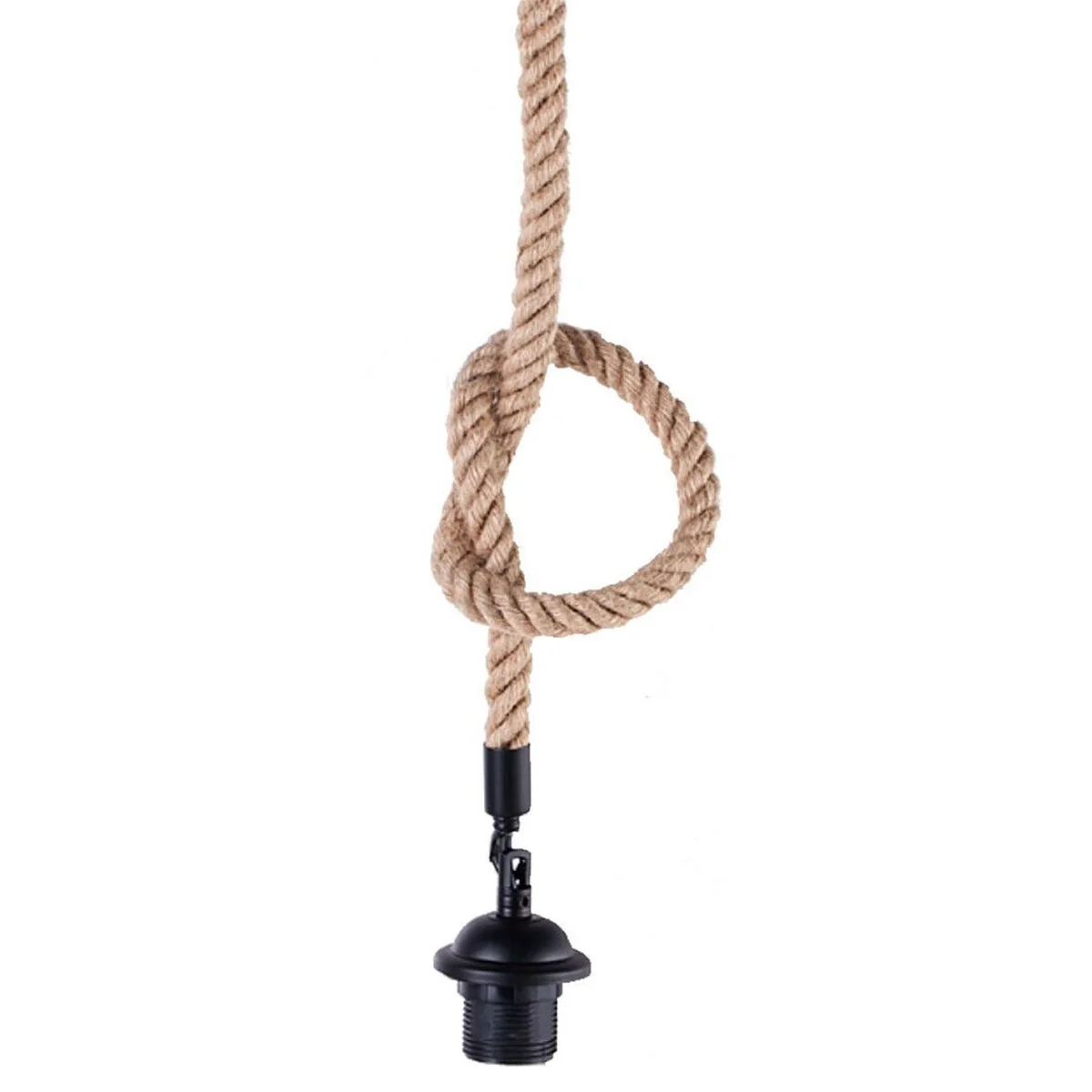 E27 pendant holder with natural hemp rope lampshade, rustic vintage industrial style.