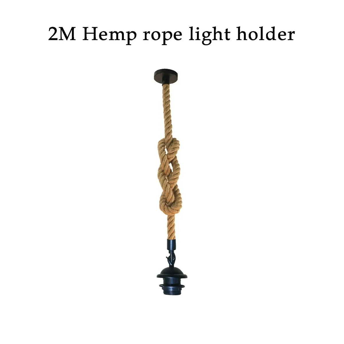Vintage hemp rope pendant light hanging from a metal E27 holder, featuring natural hemp rope shade and rustic industrial design.