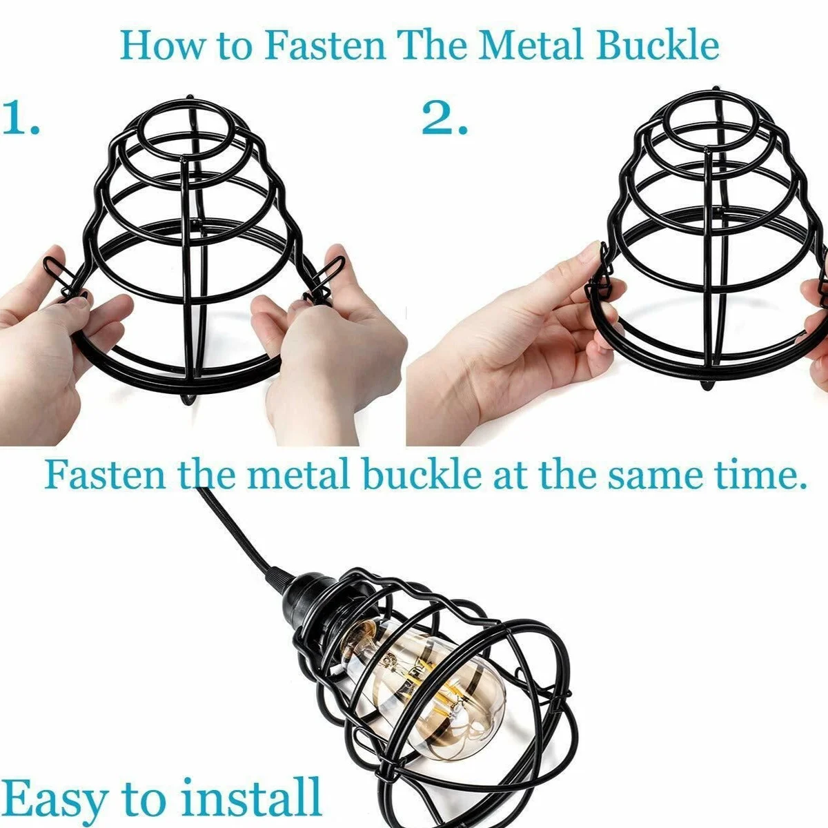 Black industrial pendant light with wire cage, single E27 socket, 95 cm cable, for kitchen island or hallway.