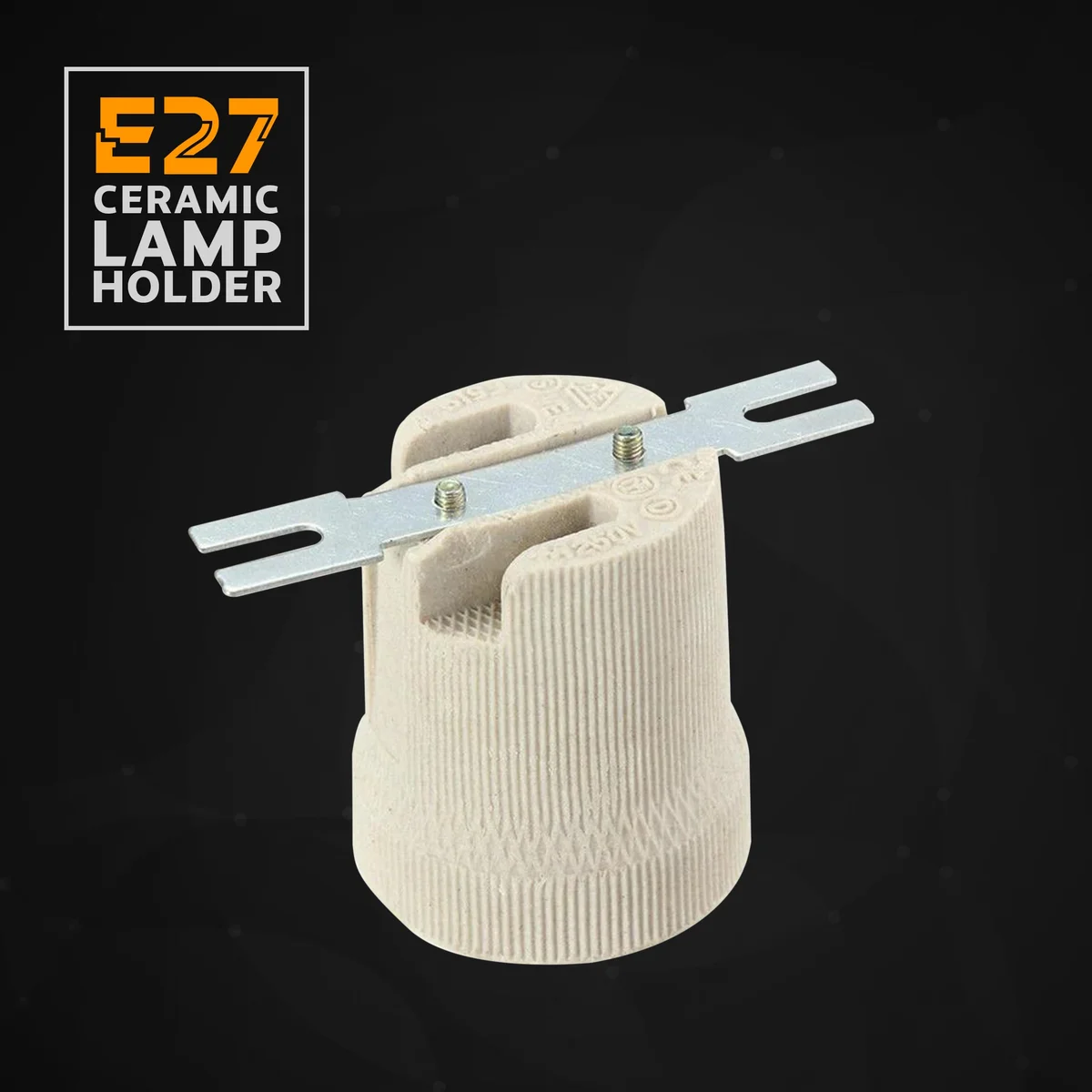 White ceramic E27 lamp holder with vintage metal frame, high heat lamp holder for indoor lights up to 60W