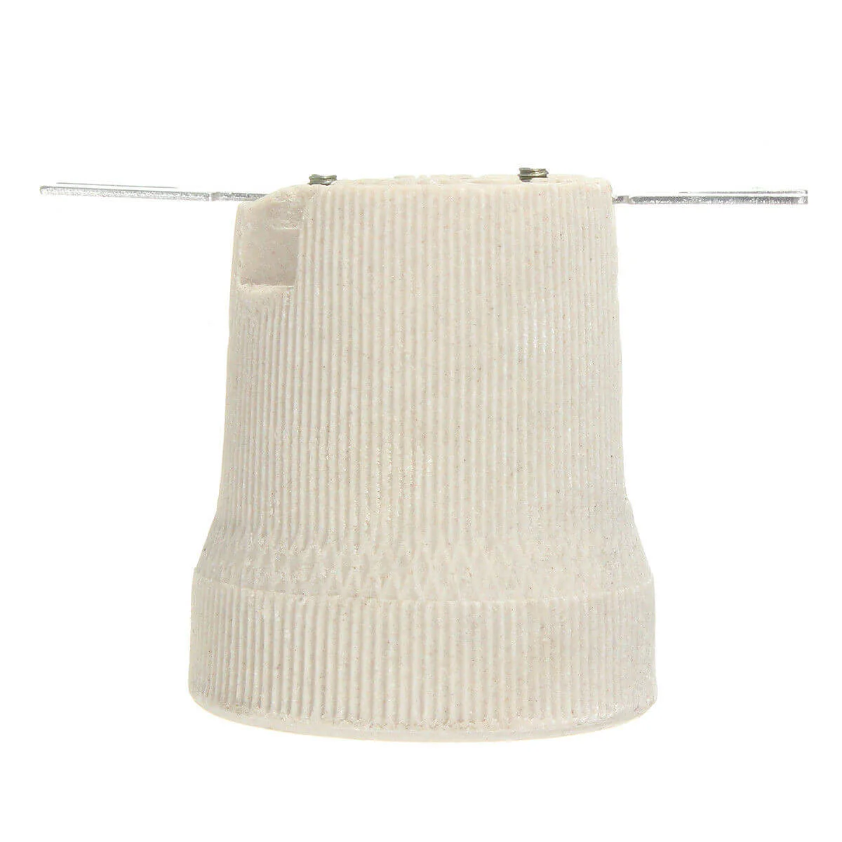 White ceramic E27 lamp holder with vintage metal terminals, heat resistant, suitable for indoor lighting