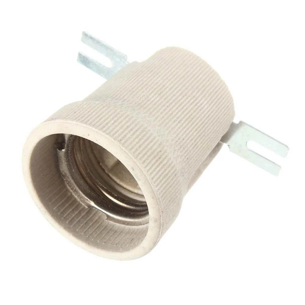 White ceramic E27 heat resistant bulb holder, vintage metal base, fits 60W bulbs.