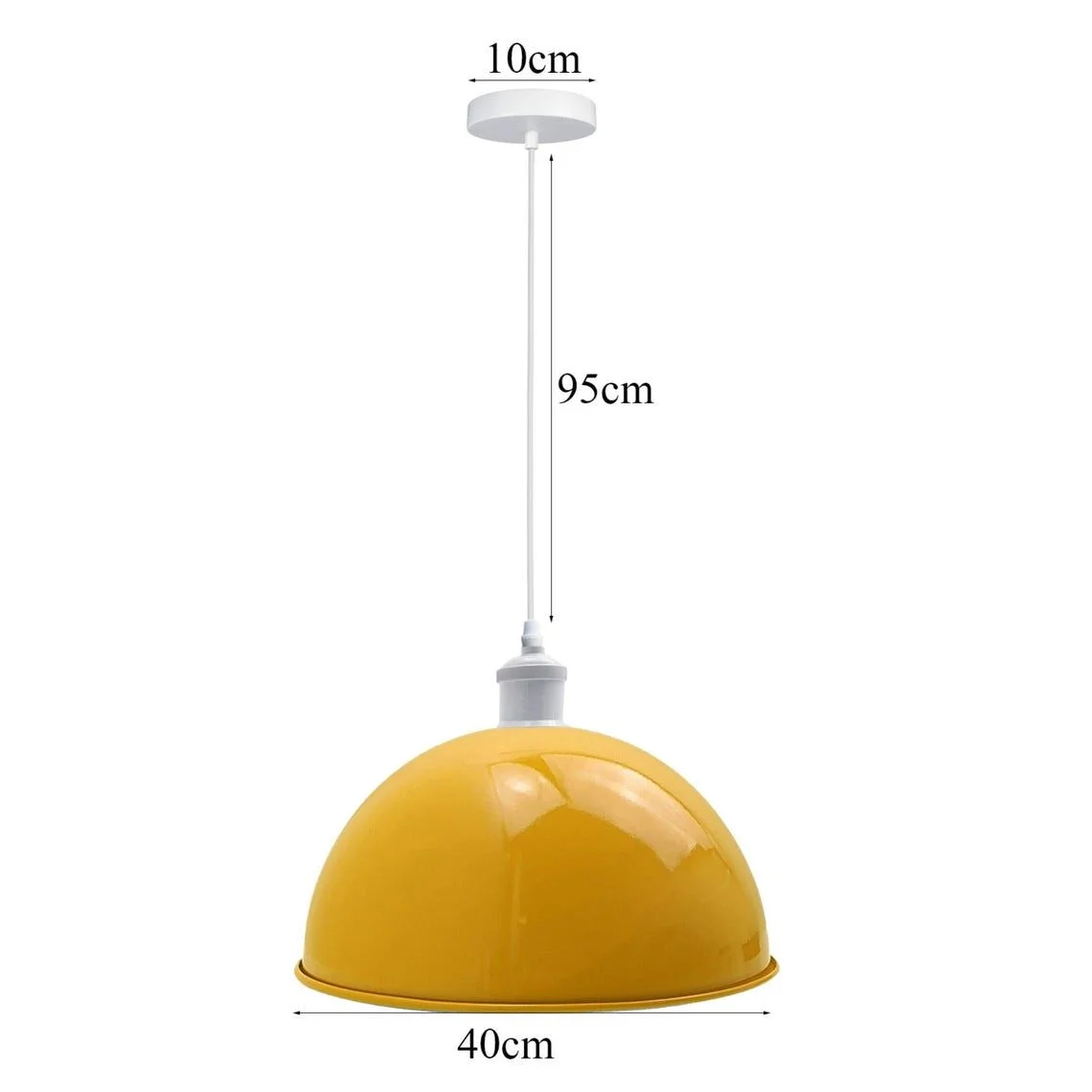 Retro hanging light featuring a metal dome shade, yellow finish, 95cm PVC cable, and E27 base