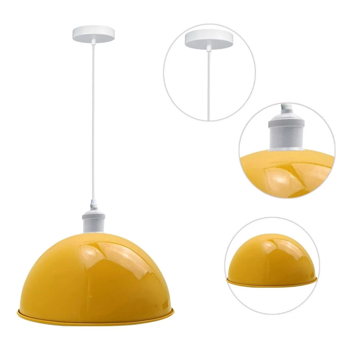 Vintage industrial metal E27 pendant lamp with a yellow dome shade hanging, 95cm PVC cable, modern retro style