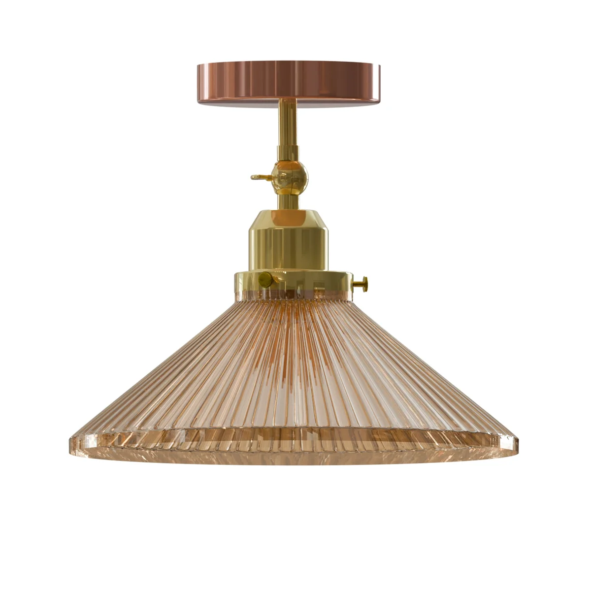 industrial amber glass ceiling light with French gold frame and E27 socket, hanging from ceiling