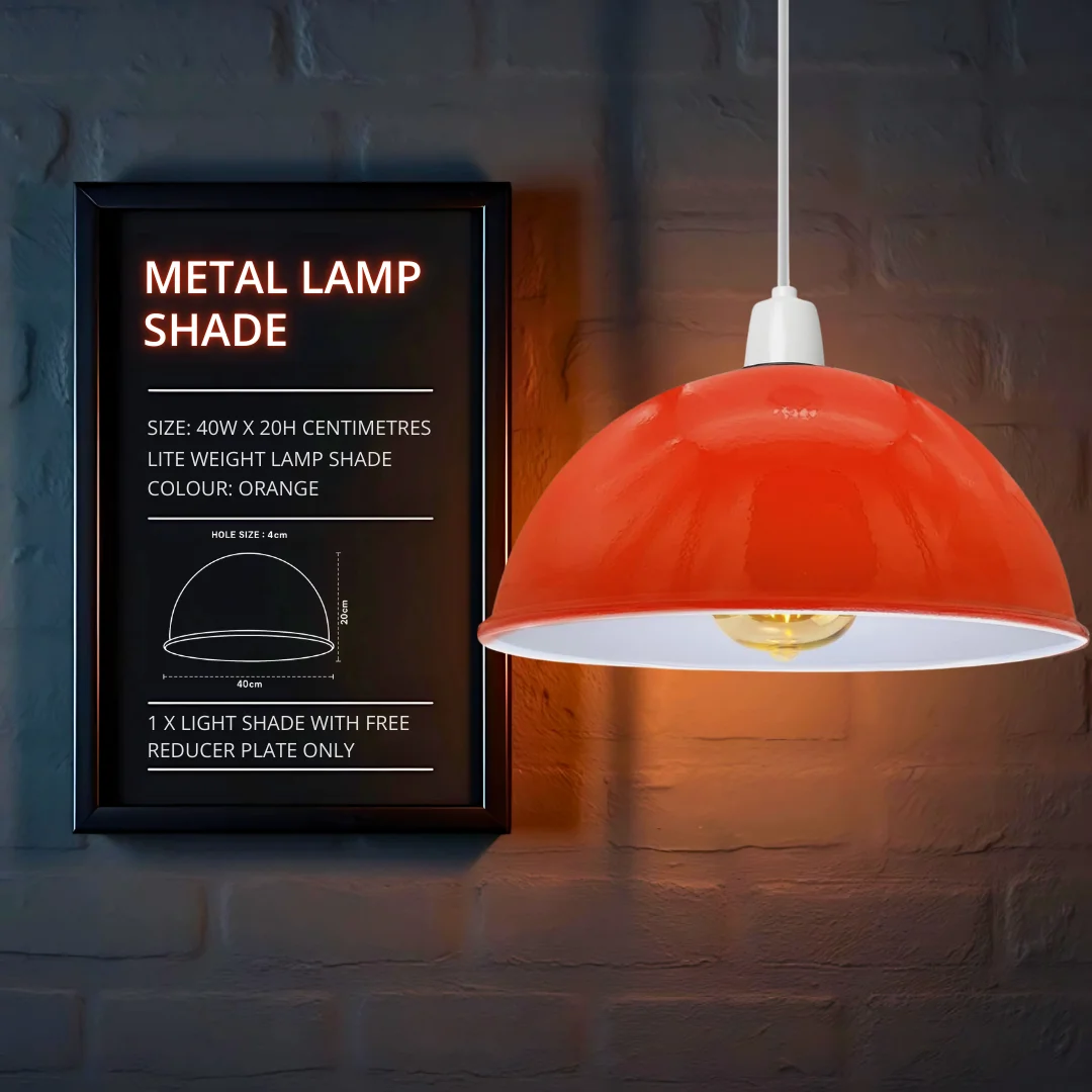 Modern ceiling light shade in black metal, 40 cm diameter, white interior, suspended from ceiling
