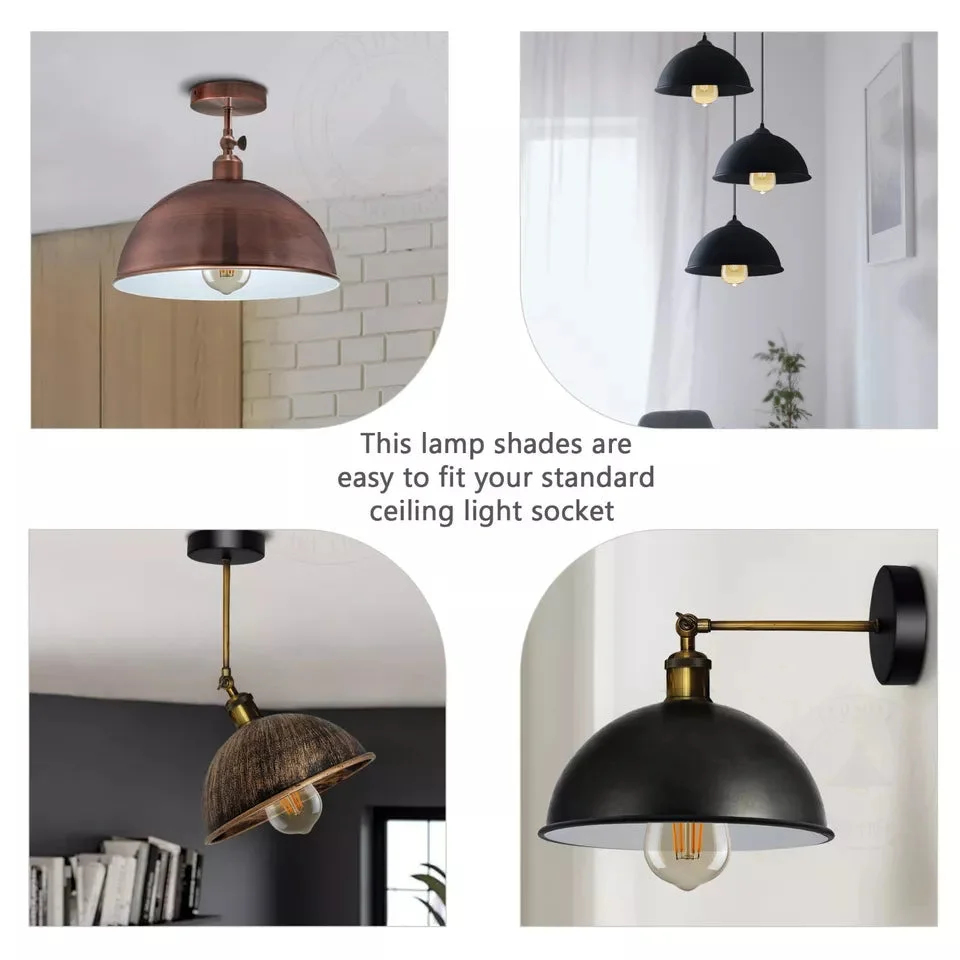 Metal industrial style lampshade, 40 cm diameter, 17 cm height, white interior, vintage finish