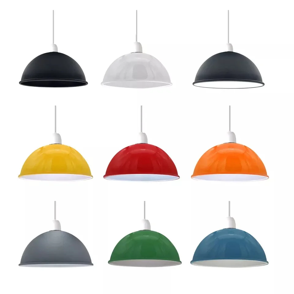 Colourful ceiling light shade with metal frame in black, 40cm diameter, 17cm height, hangs from ceiling.