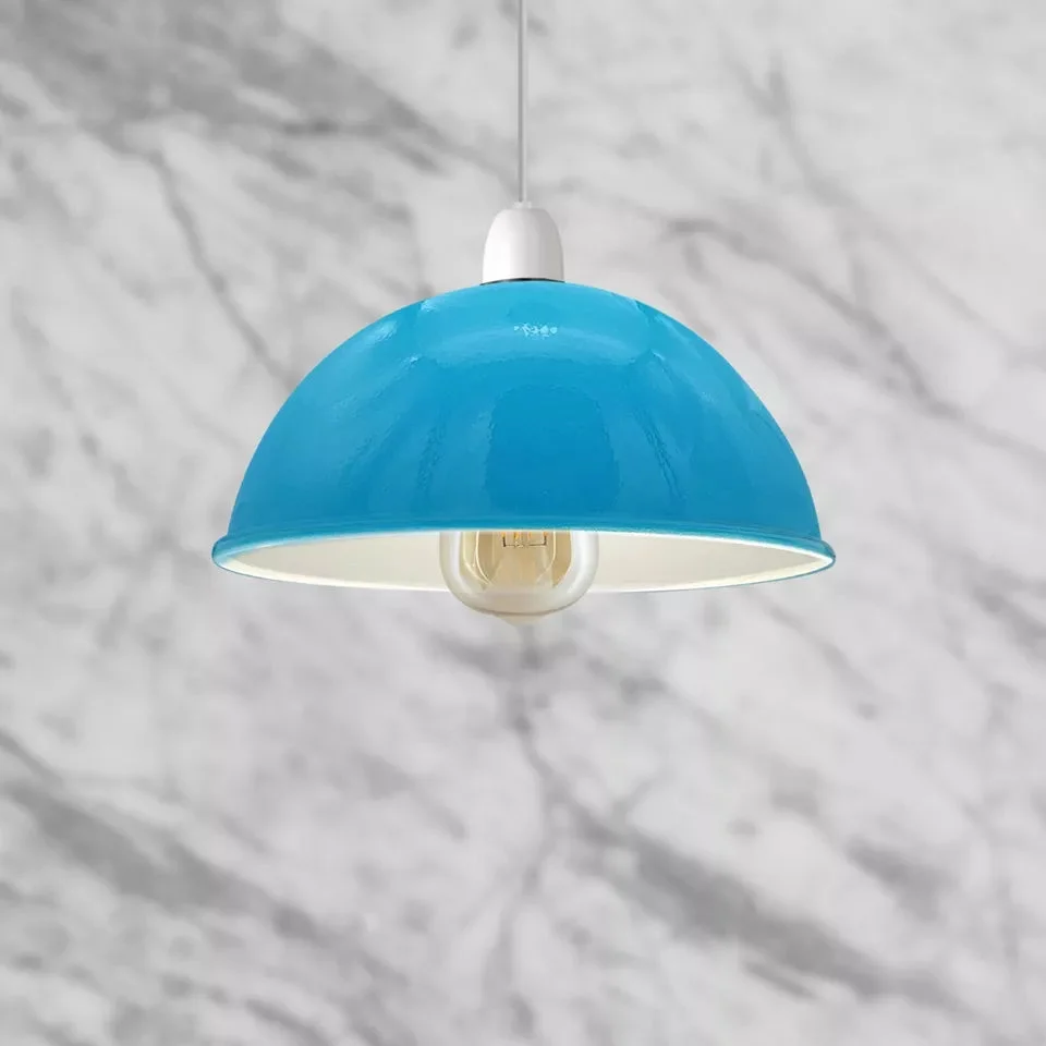 Modern ceiling light shade in black metal, industrial vintage finish, 40cm diameter, white interior.