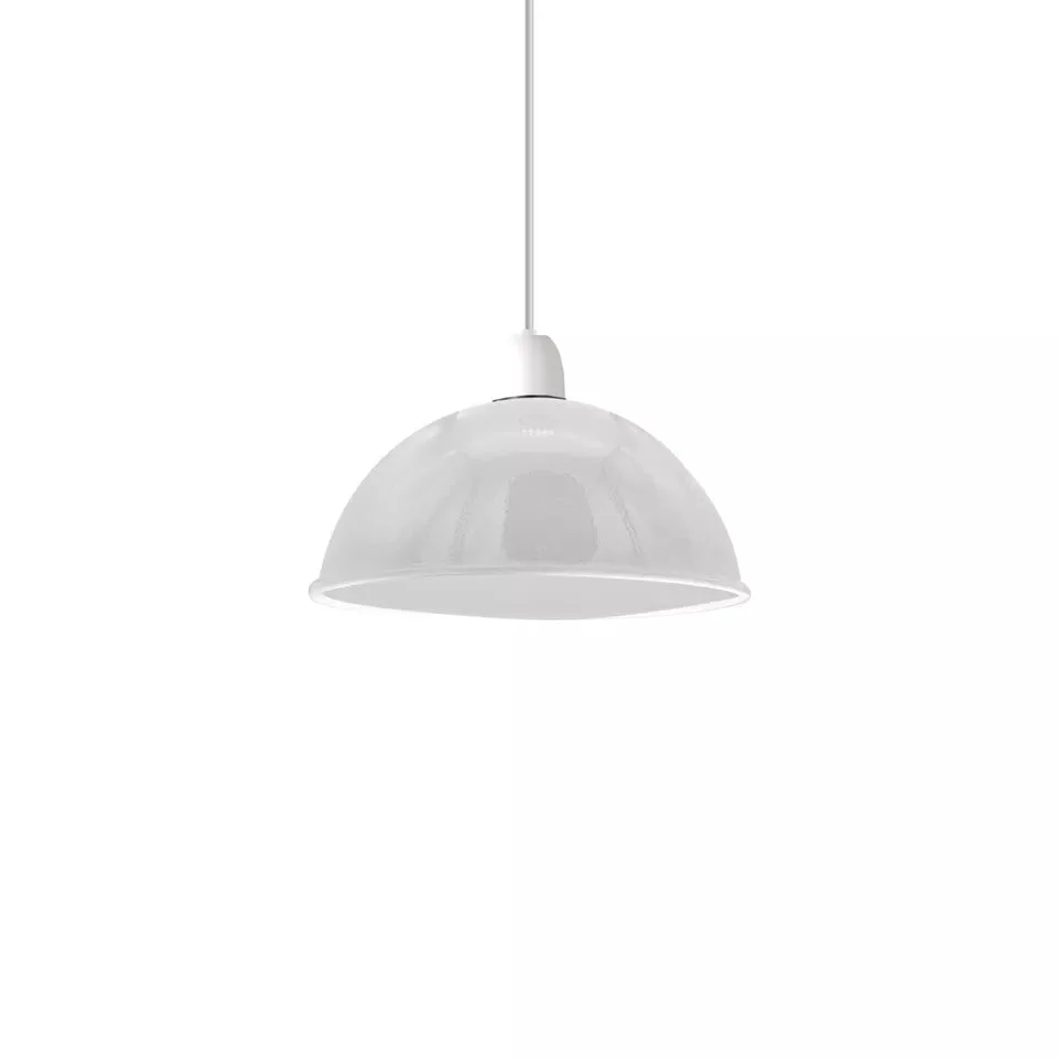 Modern ceiling light shade in black, metal construction, round 40cm diameter, hanging from ceiling