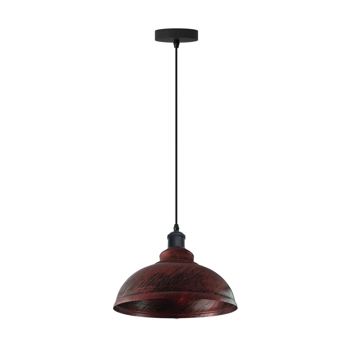 Vintage metal pendant light with round reflector hanging from adjustable 95‑cm cable, ideal for kitchen island or dining table.