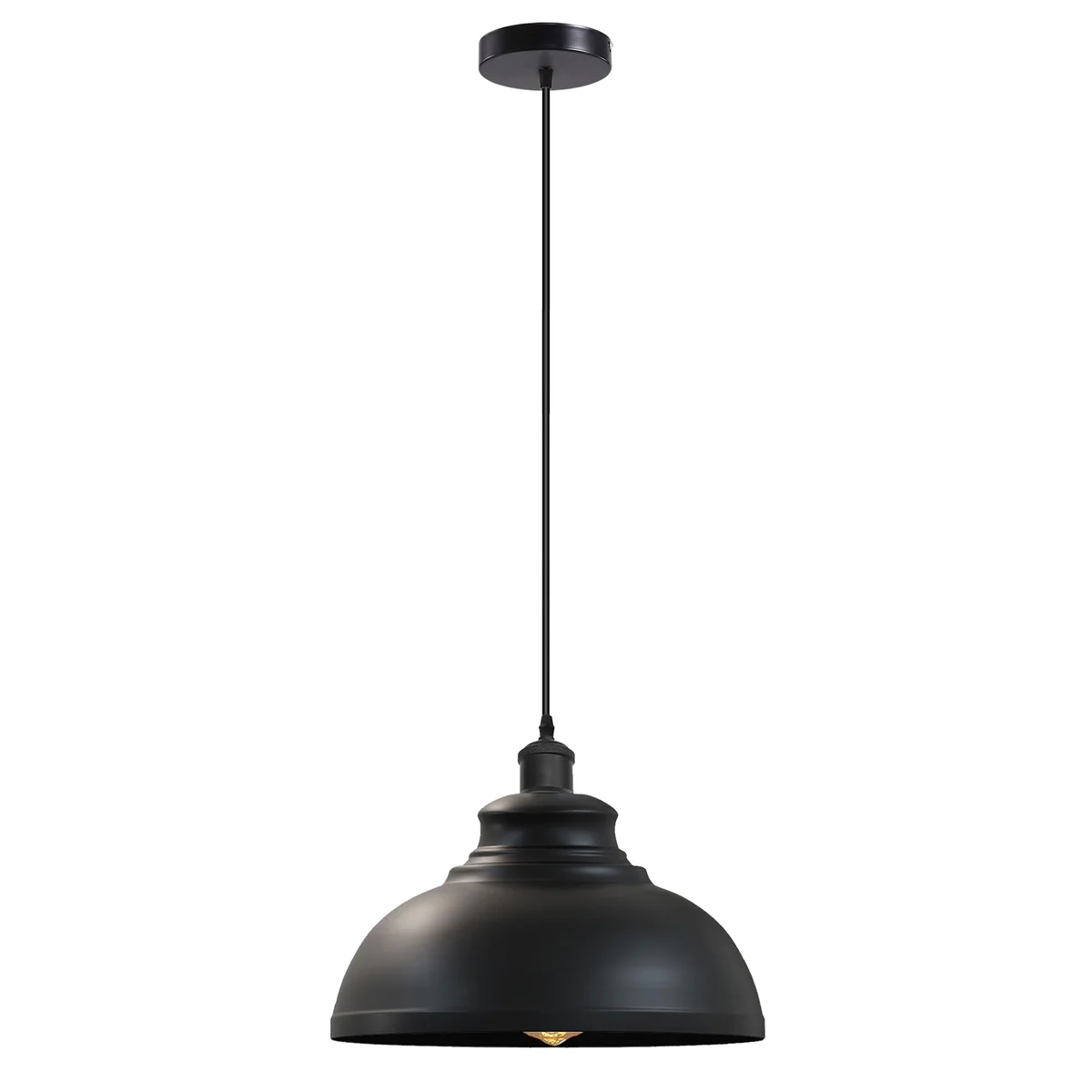 Vintage adjustable cable light hanging from ceiling, featuring 29cm metal housing and 95cm adjustable suspension cable.