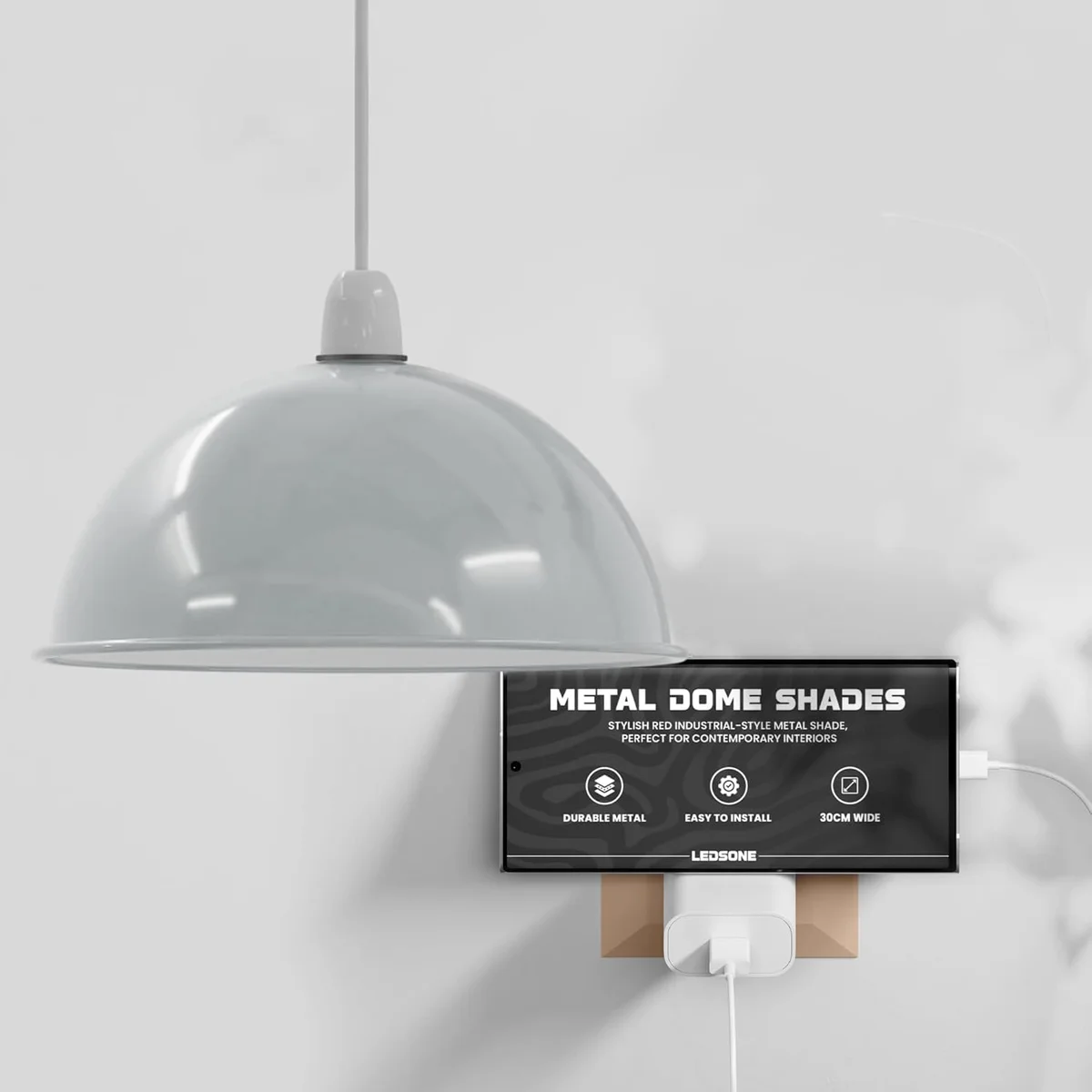 Industrial metal dome retro ceiling light shade with matte finish, suitable for a vintage-style pendant lamp.